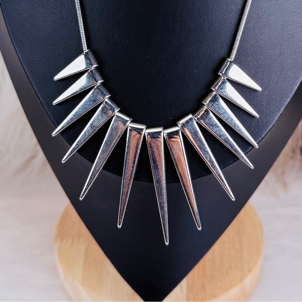Silvertone Spike Statement Necklace - image 3